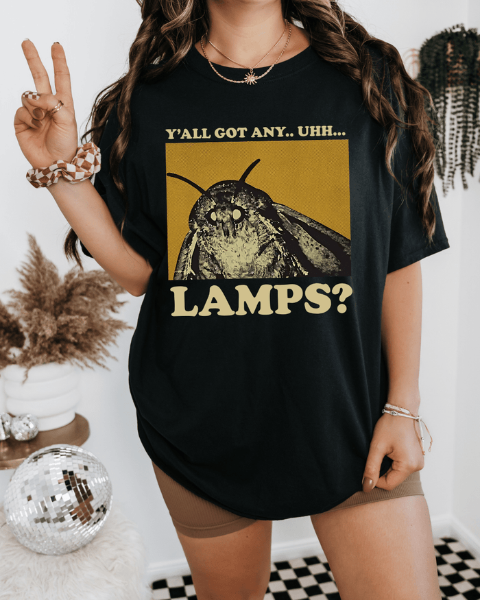 Moth Lamps Meme Graphic Tee | Funny Black Vintage T-Shirt - Vintage Rebels