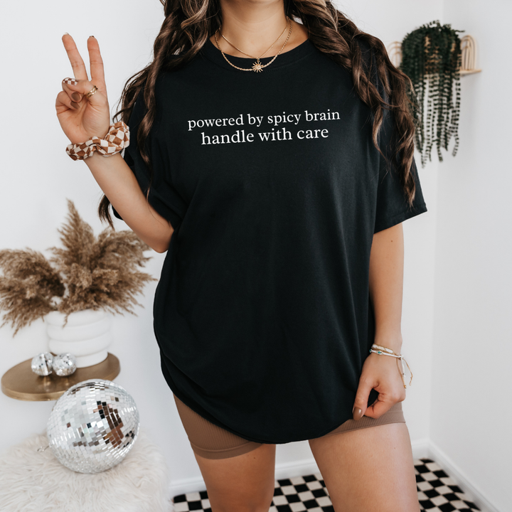 POWERED BY SPICY BRAIN SLOGAN TEE