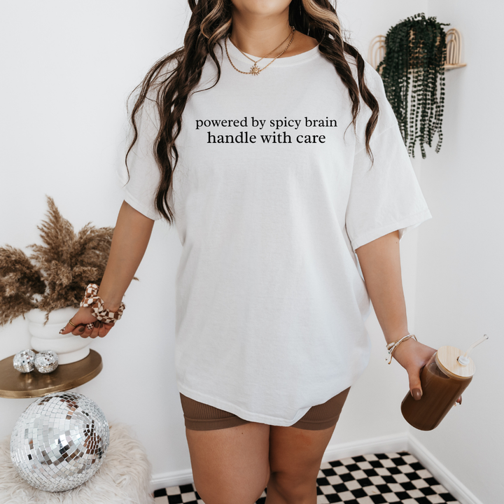 POWERED BY SPICY BRAIN SLOGAN TEE