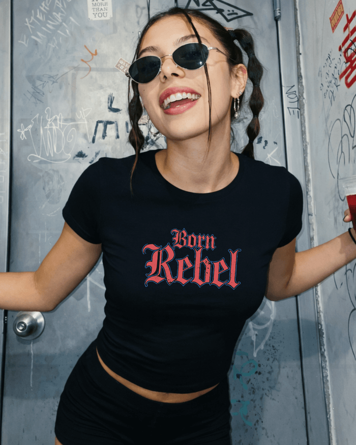 Born Rebel Baby Tee | Fitted Cropped Gothic Graphic T-Shirt - Vintage Rebels